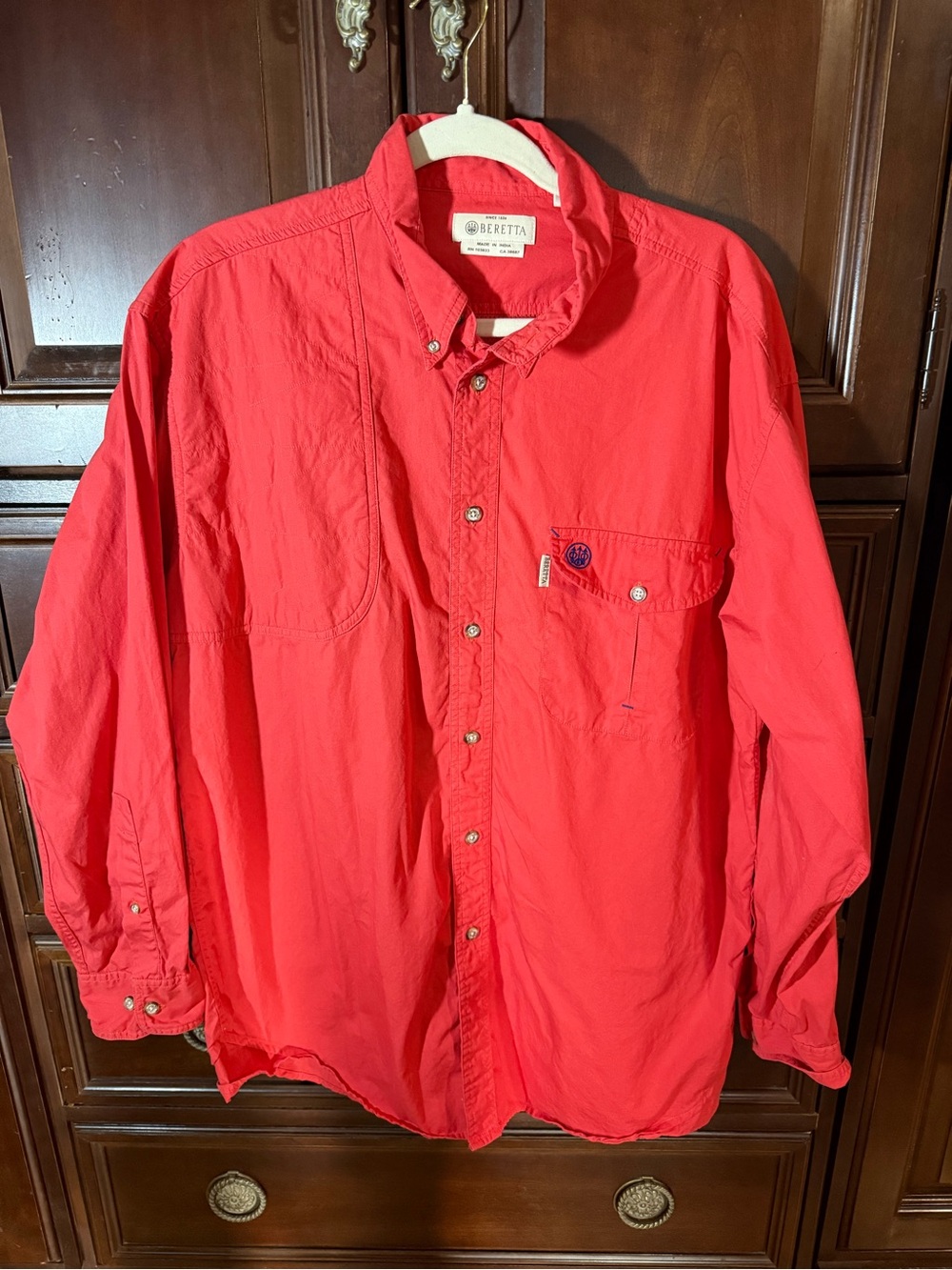 Beretta large coral red button down shirt